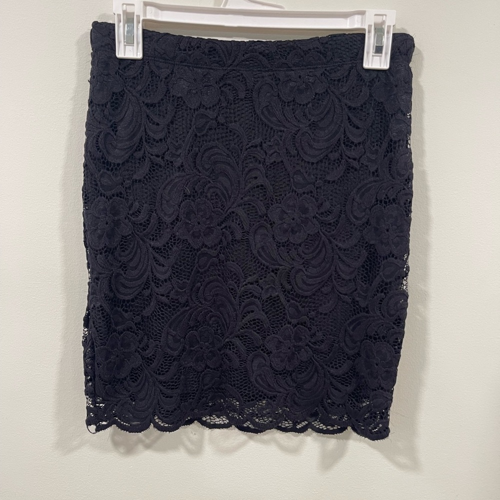 Ambiance Black Floral Lace Pencil Skirt